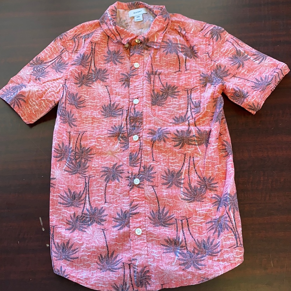 Palm tree print collard button down